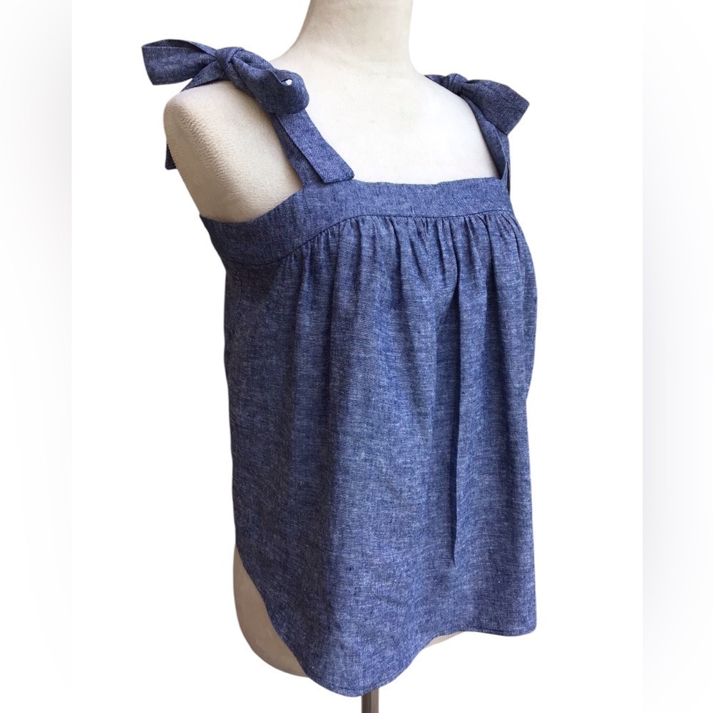 ANA Denim Blue Linen Baby Doll Crop Top Size M NWT